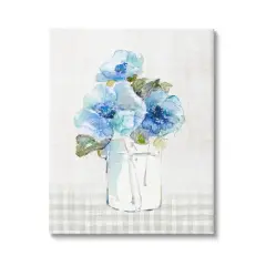 Stupell Industries Blue Flowers on Tartan Canvas Wall Art