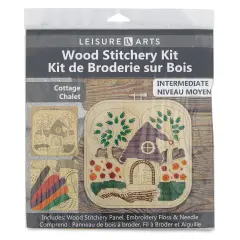 Leisure Arts Wood Stitchery Kit - Cottage, Square Panel