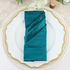 5 TEAL Accordion Crinkle TAFFETA DINNER NAPKINS