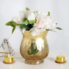 4 GOLD 6" tall Crackle Glass Candle Holders Vases