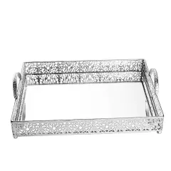 16" tall SILVER Metal Rectangular Rim Mirror Serving Tray Party