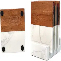 Makerflo Wood Marble Coaster of Heavy Acacia Wood | Craft-Ready for DIY Gifts & Personalization (Laser Engraving, Epoxy, Vinyl, and UV DTF) - Not Suitable for Sublimation