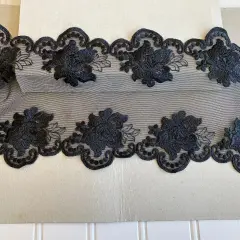 Kitcheniva 5.5" Wide Black Floral Embroidered Double-Edged Tulle