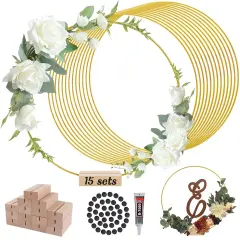 Metal Floral Hoop Wreath Centerpiece Table Decorations with Place Card Holders, Gold Craft Hoop Rings for DIY Wedding Decorations, Wall Hanging Crafts, and Dream Catchers