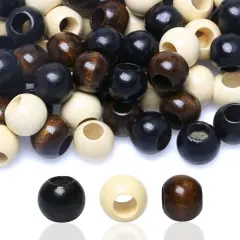 150 Pieces 20Mm Wood Beads Large Hole Macrame Wooden Beads Variety Pack, Colored Wooden round Beads for Craft/Garlands/Home Party Decor, 9Mm Hole (Brown/Black/Blue) Coffeebeigeblack