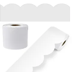 Carson Dellosa 65Ft of White Bulletin Board Borders, 1 Roll of Scalloped Trim for Rolling Whiteboard, Cork and Posterboard, Party, Office Decorations, and Classroom Decor