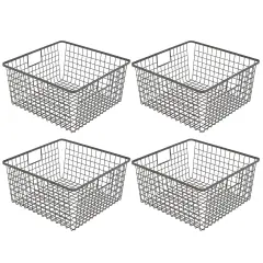 Smart Design Nestable Basket Organizer with Handles - Steel - 12 x 12 x 6 - Gunmetal - Set of 4