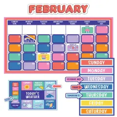 Carson Dellosa We Stick Together 163 pc Set Wall Calendar, Monthly Headers, Holidays, Birthdays, Number Cover Ups, Seasons, Days of the Week Chart, and More, Groovy Bulletin Board and Classroom Decor