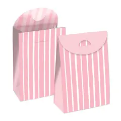 Big Dot of Happiness Pink Stripes - Simple Gift Favor Bags - Party Goodie Boxes - Set of 12