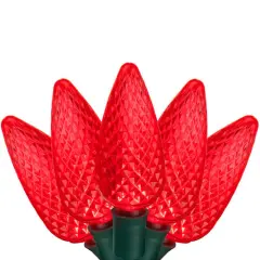 25 Red C9 LED Christmas Lights, Green Wire, 8" Spacing