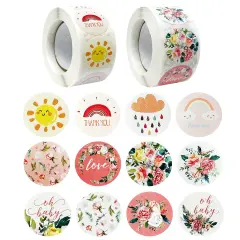 Wrapables 1 Inch Reward, Birthday, Thank You Stickers for Teachers, Students, Classrooms, Party Favors, Gifts, Boxes & Bags (1000pcs) Weather & Floral