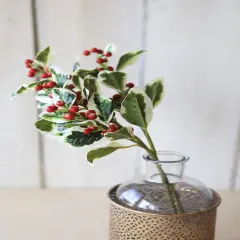 18" Variegated Faux Holly Stem
