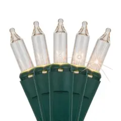 140 Clear Chasing Lights, Green Wire, 4" Spacing