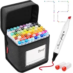 72 color -Classic Alcohol Markers Set, , Dual Tip Bullet & Chisel Art Marker, Black Case with a Designable Card for Coloring, Drawing, Sketching, Outlining