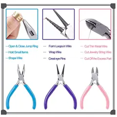 3 Pack Jewelry Pliers Set Tools Includes Needle Nose Pliers Round Nose Pliers Wire Cutters Chain Nose Pliers for Jewelry Making Repair, Wire Wrapping, Beading and Crafts