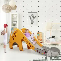 3-in-1 Kids Climber Slide Play Set with Basketball Hoop Yellow