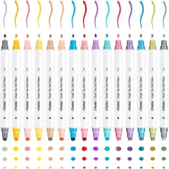 Ohuhu Dual Tip Dot Markers: 15 Colors Dot Marker Pens (Fine & Dot) for Kids Adults Water-Based Ink Metallic & Regular Colors Dot Pens for Journaling Scrapbooking DIY Highlighting Drawing Markers