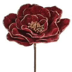 24" Burgundy Beaded Edge Velvet Peony Stem | Luxurious Christmas Floral Decoration