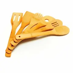 6 Piece Wooden Cooking Utensil Set Bamboo Kitchen Spatula Spoons Tools