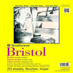 300 Series Bristol Paper Pad, Smooth, Tape Bound, 9x12 inches, 20 Sheets (100lb/270g) - Artist Paper for Adults and Students - Markers, Pen and Ink