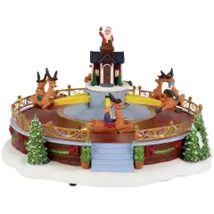 Northlight Animated and Musical Reindeer Ride LED Lighted Christmas Village Display - 12" Red