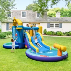 Inflatable Ocean-Themed Bounce House with 680W Blower and 2 Pools