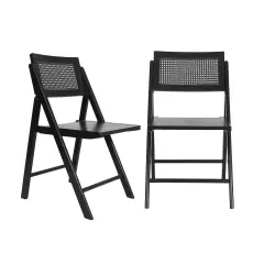 Merrick Lane Gordon Set of 2 Cane Rattan Folding Chairs Black