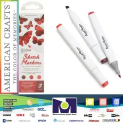 American Crafts - Sketch Markers Collection - Dual Tip - Chisel and Fine Point - Cherry 3 Pack 34007548
