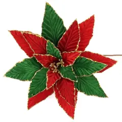14" Velvet Red & Green Poinsettia Stem