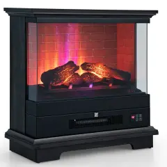 Freestanding Electric Fireplace with 3-Level Vivid Flame Thermostat Black