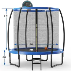 Recreational Trampoline with Basketball Hoop and Net Ladder