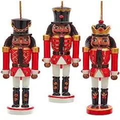6" Red and White African American Nutcracker Ornaments, 3 Assorted