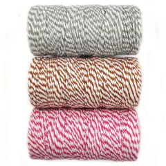 Wrapables Cotton Baker's Twine 12ply 330 Yards (Set of 3 Spools x 110 Yards) for Gift Wrapping, Party Decor, and Arts and Crafts (Grey, Brown, Hot Pink)