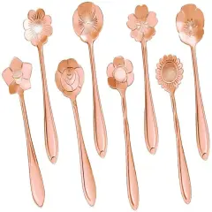 Kitcheniva Magic Floral Stainless Steel Tableware Coffee Spoon Set 8 Pcs Rose gold