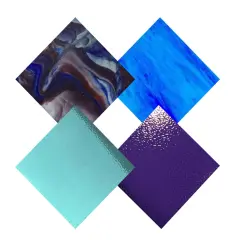 Wissmach 4 Sheet Mixed Color Variety Stained Glass Pack, Blue/Purple,
