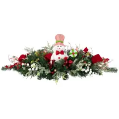 Northlight Candy Cane Snowman and Ornaments Christmas Swag - 37.5" - Unlit Green