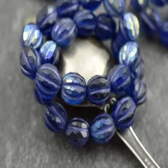 *12* 10mm Purple Washed Matte Pacific Blue AB Faceted Round Melon Beads