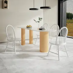 Set of 2 Vintage Windsor Wood Chair with Spindle Back for Dining Room White