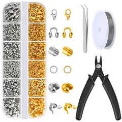 1200 Pieces Crimp Beads Kit for Jewelry Making, Crimp Beads, Covers, Tubes and Wire Guardians, Lobster Clasps, Jump Rings, Crimping Pliers and Beading Wire