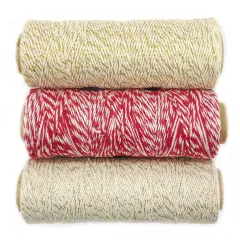 Wrapables Cotton Baker's Twine 4ply 330 Yards (Set of 3 Spools x 110 Yards) for Gift Wrapping, Party Decor, and Arts and Craft (Metallic Gold, Red, Metallic Silver)