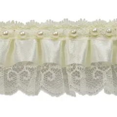 5 Yards of Bradshaw 2" Pearl Accent Ruffled Lace Trim | 5 yard cut Ivory