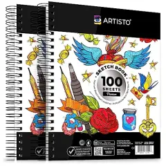 9x12" Premium Sketch Book Set, Spiral Bound, Pack of 2, 200 Sheets (100g/m2), Acid-Free Drawing Paper, Ideal for Kids, Teens & Adults.