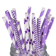 Kitcheniva Biodegradable Paper Straws Pattern Color 100 to 200 Pcs Purple