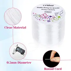 Stretchy String for Bracelets, 0.5mm Clear Elastic String Stretch Cord Jewelry Bead Bracelet String with 2 Pcs Beading Needles for Seed Beads, Pony Beads, Bracelets and Jewelry Making