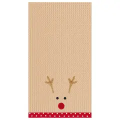 Christmas Holiday Reindeer Face 100% Cotton Waffle Weave Dishtowel