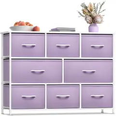 Sorbus Dresser with 8 Drawers - Chest Organizer Unit with Steel Frame Wood Top & Handle Easy Pull Fabric Bins for Clothes - Wide Storage Furniture for Bedroom, Hallway, Living Room, Nursery & Closet Purple