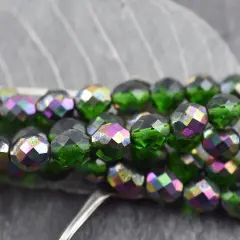 *15* 13x9mm Emerald Vitrail Firepolished Ovals