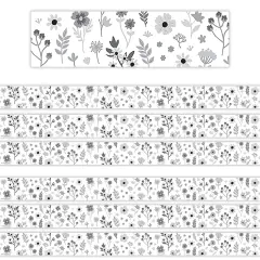 Black and White Floral Straight Border Trim, 35 Feet Per Pack, 6 Packs