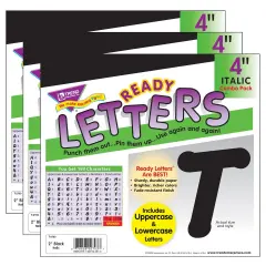Black 4-Inch Italic Uppercase/Lowercase Combo Pack (EN/SP) Ready Letters&reg;, 193 Per Pack, 3 Packs