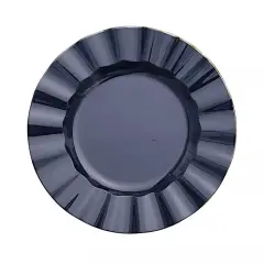 10 NAVY BLUE 11" Round PLASTIC Salad Dinner PLATES Gold Wavy Rim